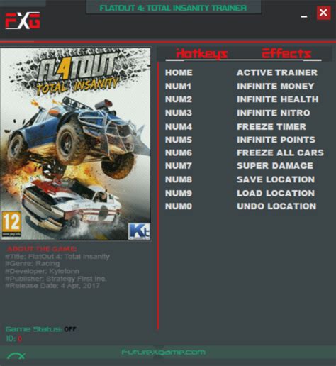 FlatOut 4: Total Insanity: Trainer (+8) [1.0] {FutureX}.